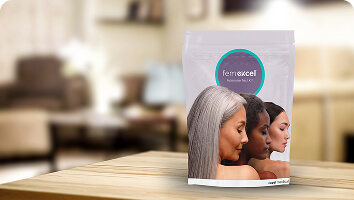 Fem Excel hormone test kit pouch on a table